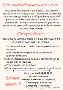 Presentation de Croquines reception pour les clients de l hippodrome amiens au restaurant panoramique de l hippodrome d amiens.